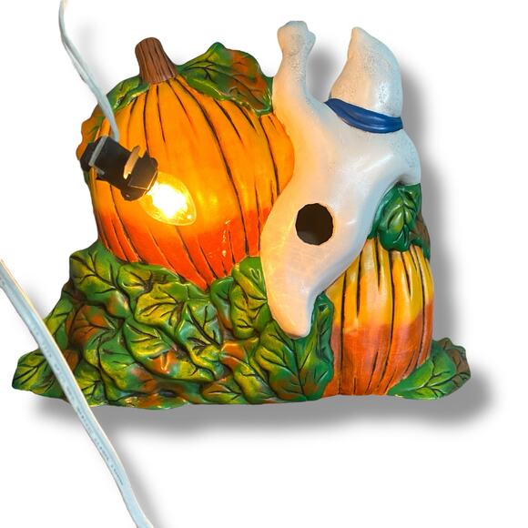 Vintage Ceramic Mold Light Up Decor Ghost Jack O Lantern Hand Painted Halloween - Picture 9 of 14